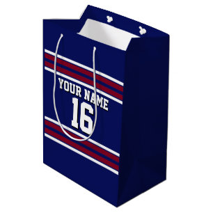 Sac Cadeau Moyen Bleu de marine avec Burgundy White Stripes Team Je