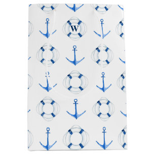 Sac Cadeau Moyen Bleu de navigation Ancre et anneau de sauvetage Na