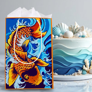 Sac Cadeau Moyen Bleu de poisson orange Koi