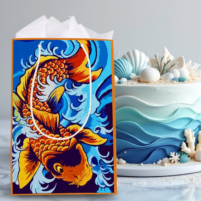 Sac Cadeau Moyen Bleu de poisson orange Koi (Créateur téléchargé)