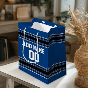 Sac Cadeau Moyen Bleu et Black Jersey Grandes Nom personnalisé Numé