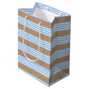 Sac Cadeau Moyen Bleu et blanc cinq bandes motif avec bronze