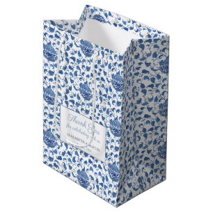 Sac Cadeau Moyen Bleu Et Blanc Mariage Bienvenue Vintage Chinoiseri