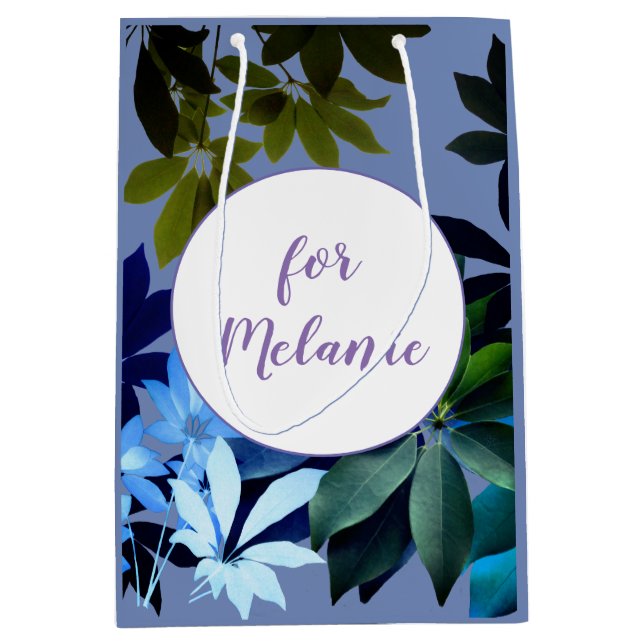 Sac Cadeau Moyen Bleu et feuillage vert Bagte cadeau personnalisé (Devant)