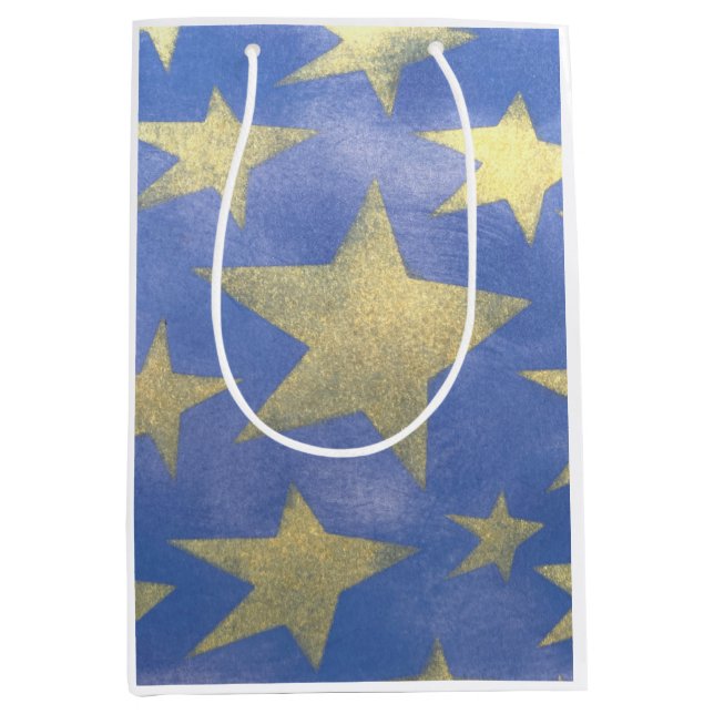 Sac Cadeau Moyen Bleu étoilé et or (Devant)