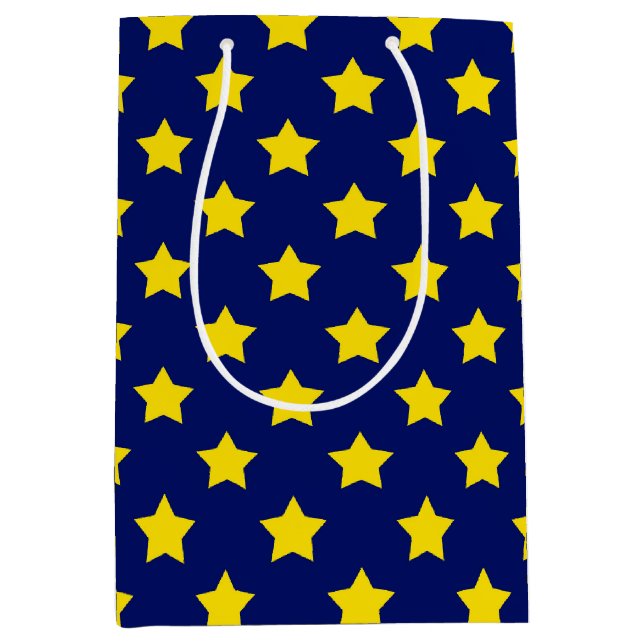 Sac Cadeau Moyen Bleu Jaune Etoiles Motif (Devant)