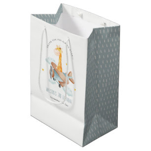Sac Cadeau Moyen Bleu mignon Voler sur Giraffe Animal Plane Anniver
