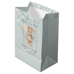 Sac Cadeau Moyen Bleu mou Baby shower à ballon d'ours d'attente