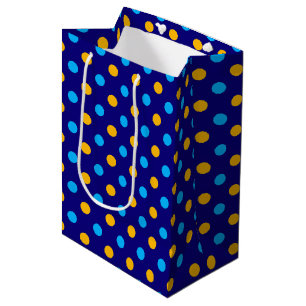 Sac Cadeau Moyen Bleu Nuit Jaune Cyan Design à pois