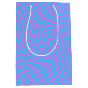 Sac Cadeau Moyen Bleu pâle et à damiers lavande