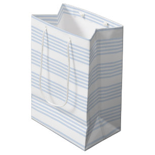 Sac Cadeau Moyen Bleu pâle et blanc cinq bandes motif
