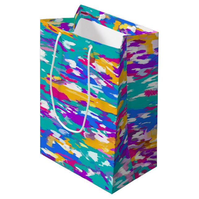 Sac Cadeau Moyen Bleu, rose et jaune (Devant Angle)