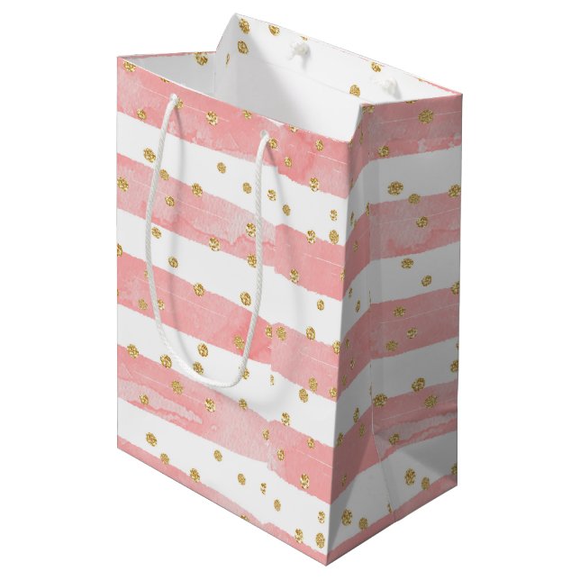 Sac Cadeau Moyen Bleu rose | Faux Gold Confetti (Devant Angle)
