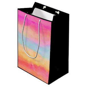 Sac Cadeau Moyen Bleu rose Jaune arc-en-ciel Abstraites bandes