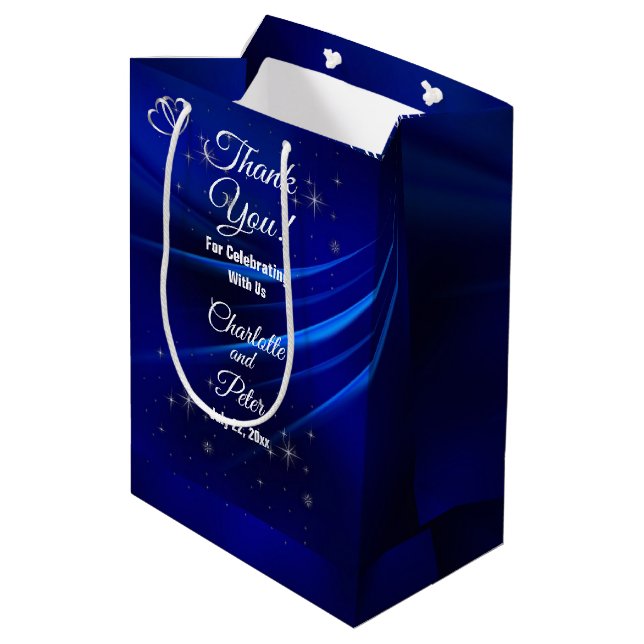 Sac Cadeau Moyen Bleu royal, diamants et coeurs (Dos Angle)