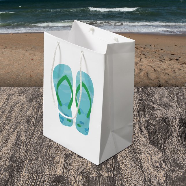 Sac Cadeau Moyen Bleu Summer Beach Flip Flops Cadeau (Créateur téléchargé)