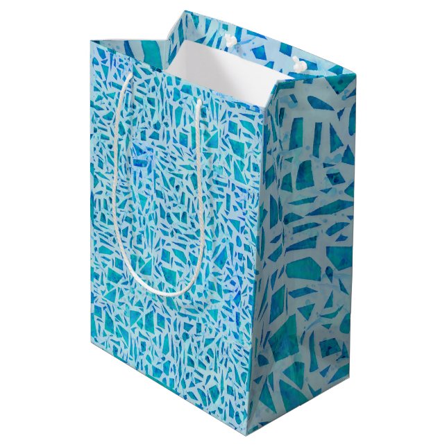 Sac Cadeau Moyen Bleu Turquoise Mosaïque Carrelage Moderne Chic (Dos Angle)