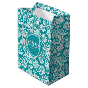 Sac Cadeau Moyen Bleu vert et blanc Vintage Damas florales