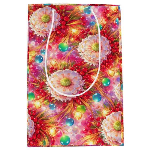 Sac Cadeau Moyen Bloom Glow Magic – Fleurs Lumineuses (Devant)
