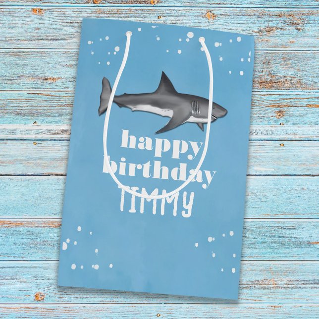 Sac Cadeau Moyen Blue Boys Birthday Party Sharks Custom (Créateur téléchargé)