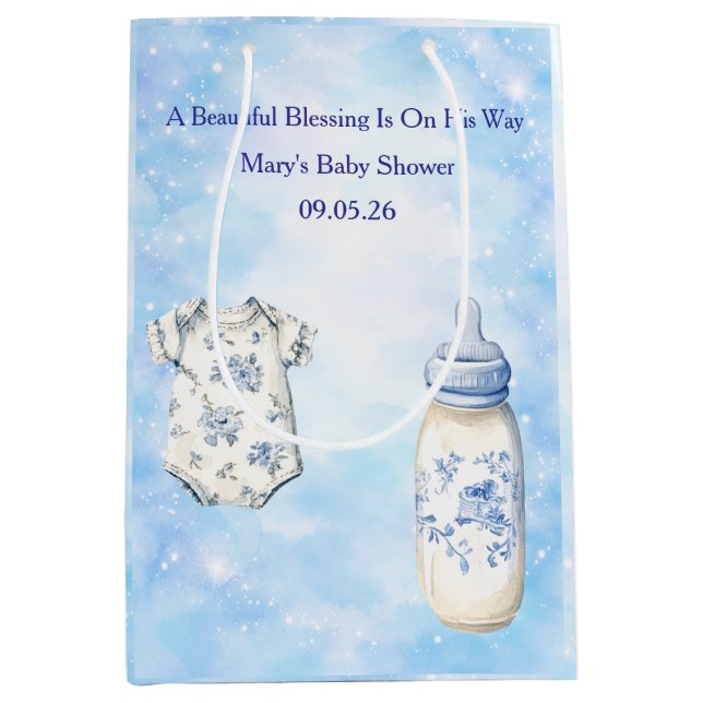 Sac Cadeau Moyen Blue Chinoiserie Baby Shower Gift Bags (Devant)
