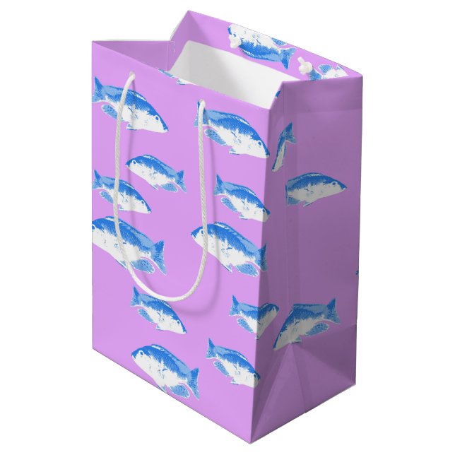 Sac Cadeau Moyen Blue fish on lilac (Dos Angle)