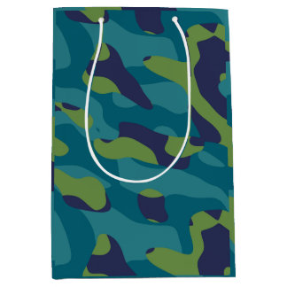 Sac Cadeau Moyen Blue Green and Teal Camo Abstract