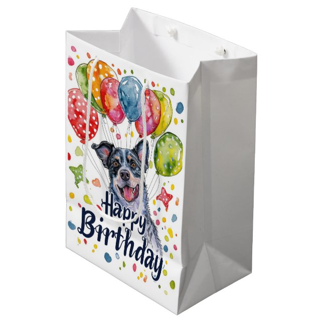Sac Cadeau Moyen Blue Heeler avec Ballons (Devant Angle)