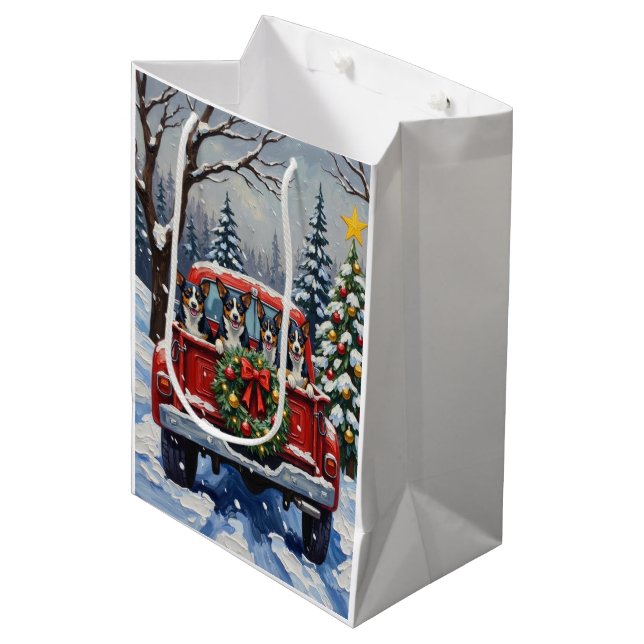 Sac Cadeau Moyen Blue Heeler Christmas Red Truck Holiday (Devant Angle)