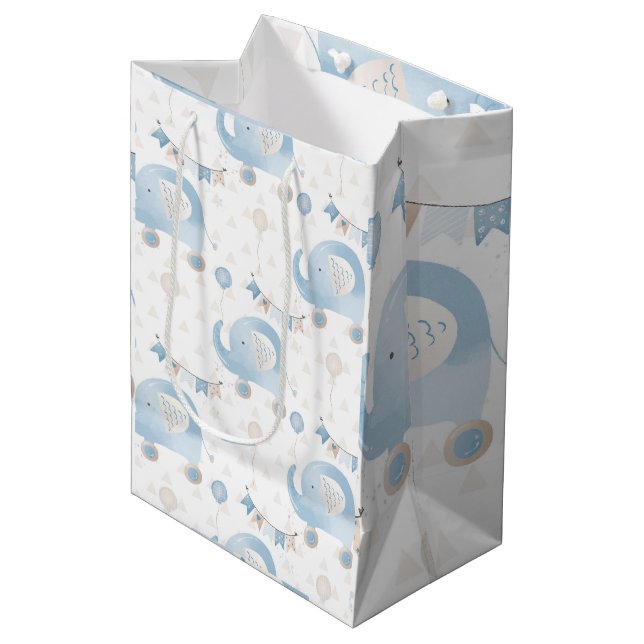 Sac Cadeau Moyen Blue ivoire Eléphants Ballons Baby Boy Cadeau