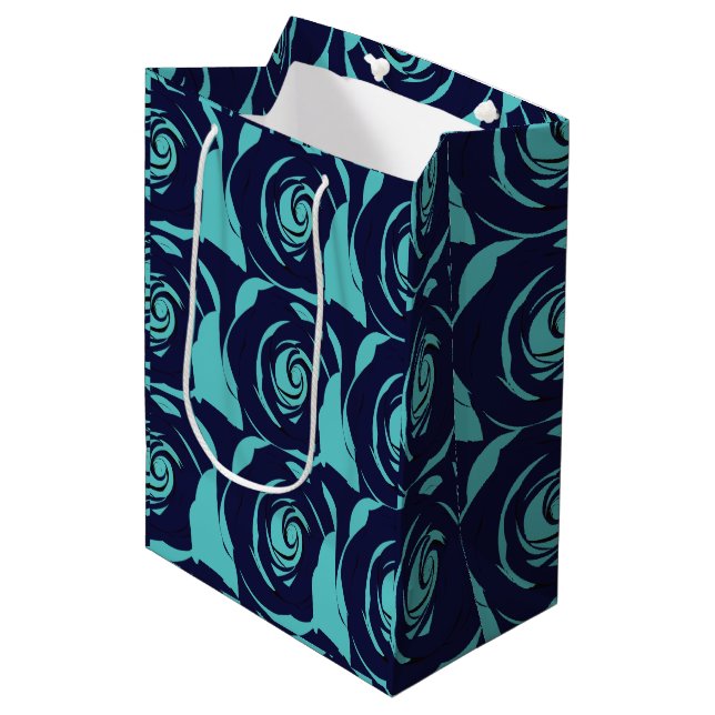 Sac Cadeau Moyen Blue Navy Rose Flower (Devant Angle)