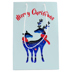 Sac Cadeau Moyen Blue Nordic Christmas Reindeer Pair