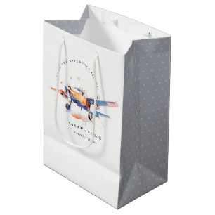 Sac Cadeau Moyen Blue Orange Blush Aquarelle Air Plane Mariage