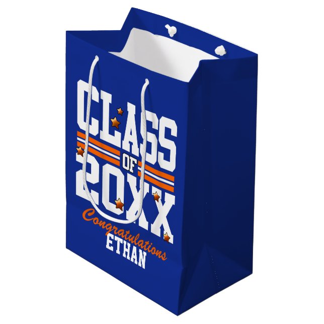 Sac Cadeau Moyen Blue|Orange Graduation Class Year (Devant Angle)