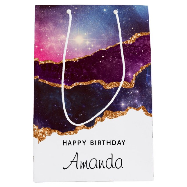 Sac Cadeau Moyen Blue & Purple Space & Stars Moderne Agate Annivers (Devant)