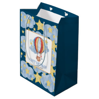 Sac Cadeau Moyen Blue Red Hot Air Balloon Stars Enfants Joyeux anni
