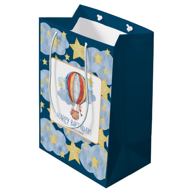 Sac Cadeau Moyen Blue Red Hot Air Balloon Stars Enfants Joyeux anni (Dos Angle)
