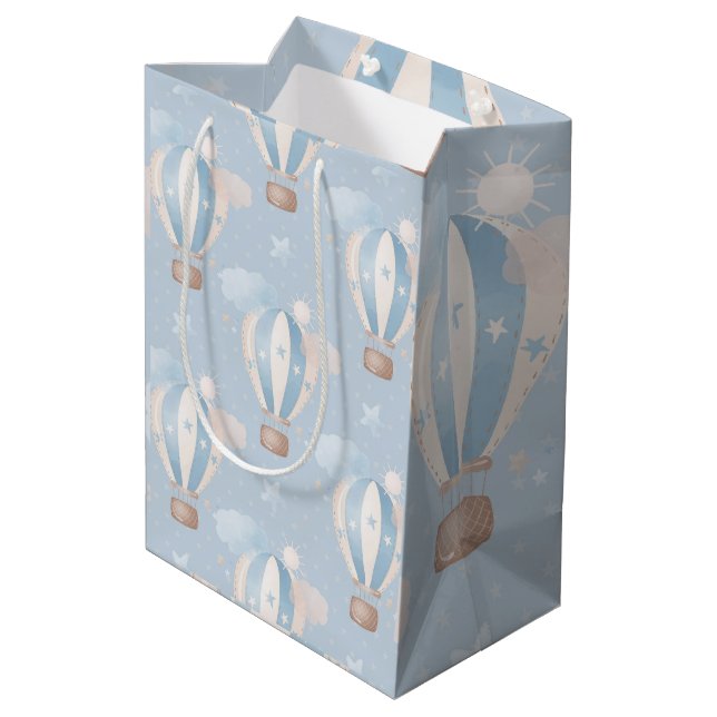 Sac Cadeau Moyen Blue Taupe Air Balloons Étoiles Nuages Garçon Douc (Dos Angle)