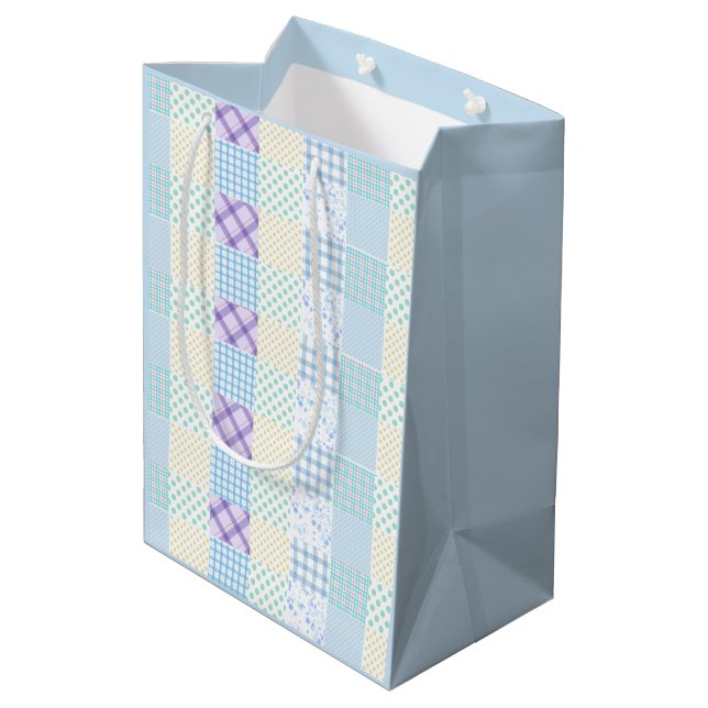 Sac Cadeau Moyen Blue-Themed Check Pattern (Dos Angle)