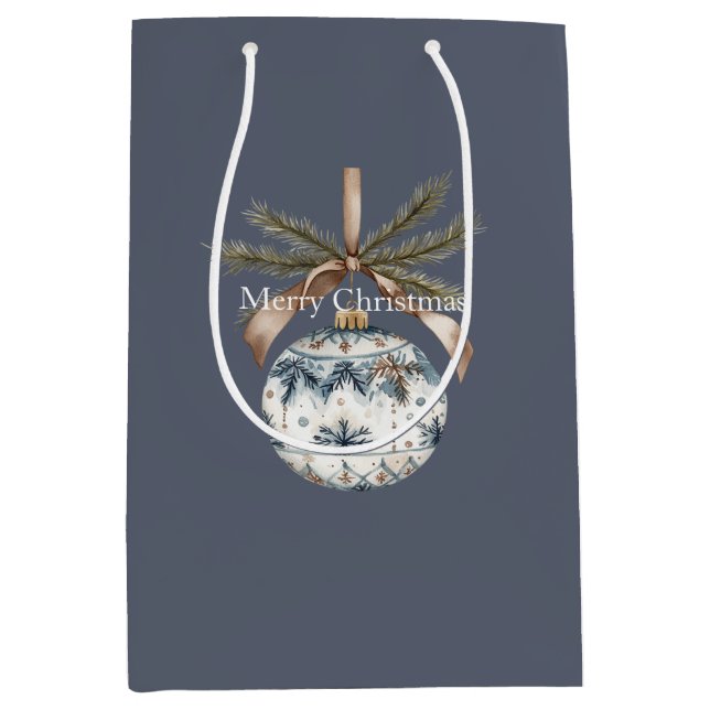 Sac Cadeau Moyen Blue White Champagne Gold Ornaments Christmas (Devant)