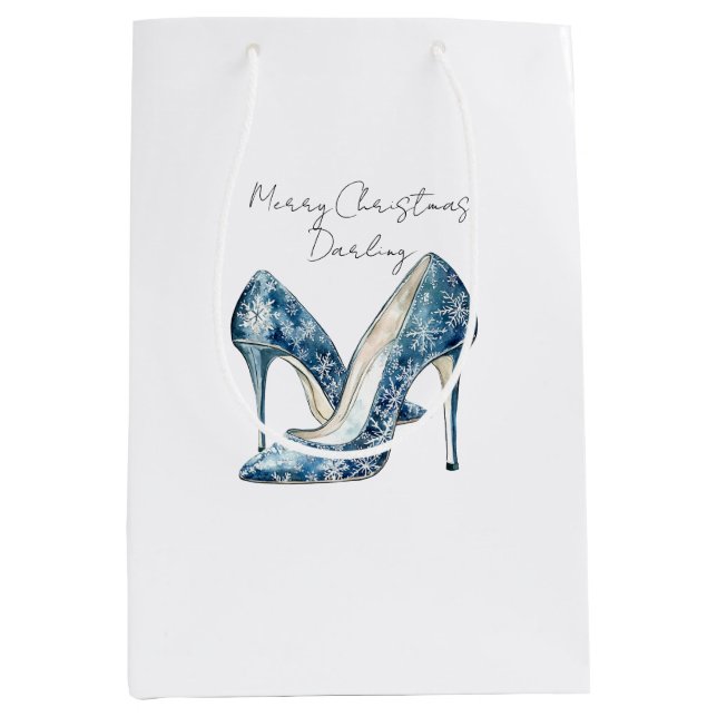 Sac Cadeau Moyen Blue White Snowflakes High Heels Christmas (Devant)
