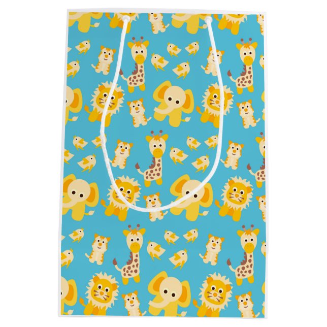Sac Cadeau Moyen Blue Yellow Lions Elephants Safari animaux (Dos)