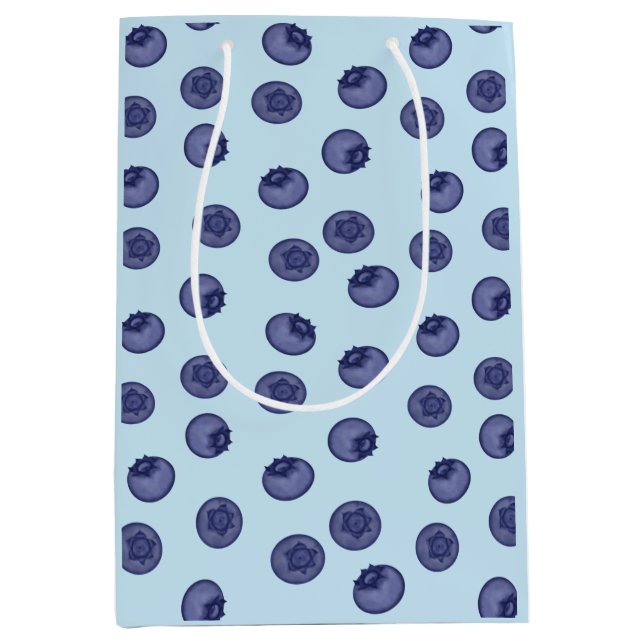 Sac Cadeau Moyen Blueberry naturel. Bleus mûrs sur bleu (Devant)