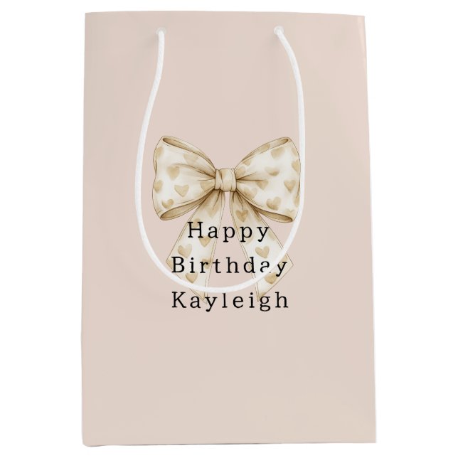 Sac Cadeau Moyen Blush Cream Hearts Bows Birthday (Devant)