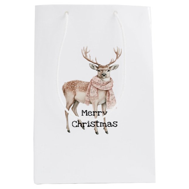 Sac Cadeau Moyen Blush Pink Cream Deer Christmas (Devant)