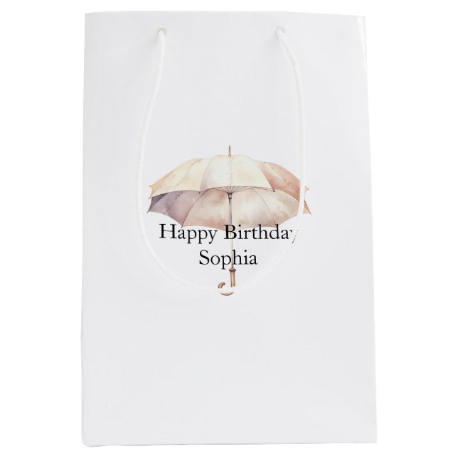 Sac Cadeau Moyen Blush Pink Umbrella Birthday (Devant)