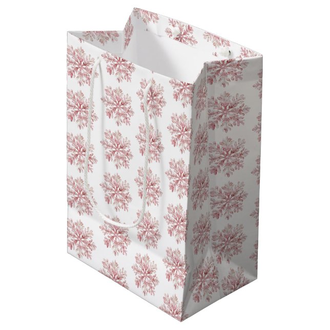 Sac Cadeau Moyen Blush Pink White Snowflakes Christmas (Devant Angle)