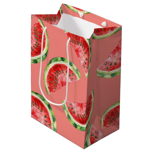 Sac Cadeau Moyen Blush Rose Red Green Watermelons Birthday (Devant Angle)