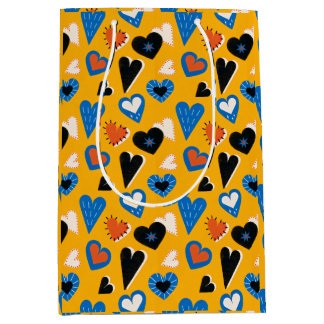 Sac Cadeau Moyen Bohemian Mustard Yellow and Blue Whimsical Hearts
