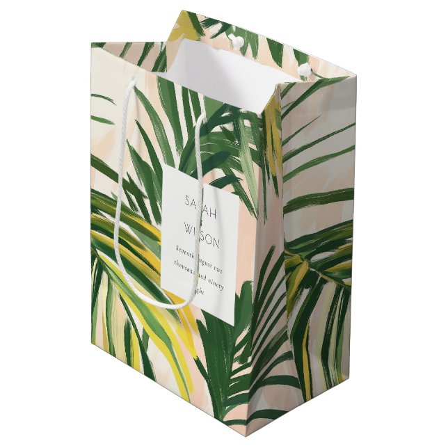 Sac Cadeau Moyen Boho Blush Green Tropical Palm Beach Mariage (Devant Angle)